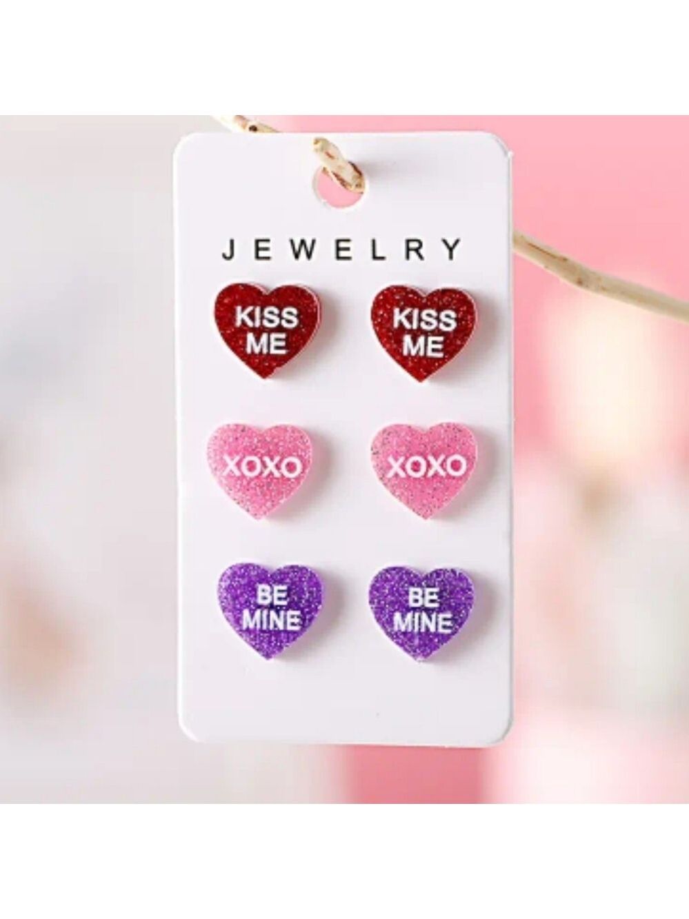 3 pair cute conversation hearts post earrings